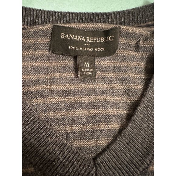 Banana Republic Men's 100% Merino Wool Brown Striped Sweater Size Medium #F1-4 - Picture 5 of 6